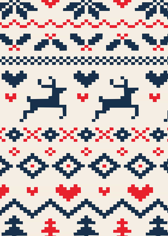 Pixelated Christmas Pattern with Reindeer