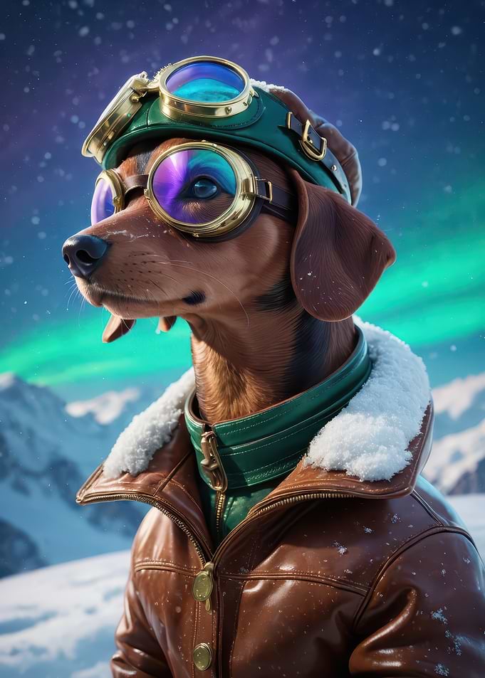 Dachshund Aviator Under the Northern Lights