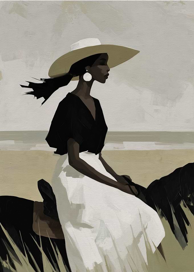 Elegant Woman on Horseback by the Sea