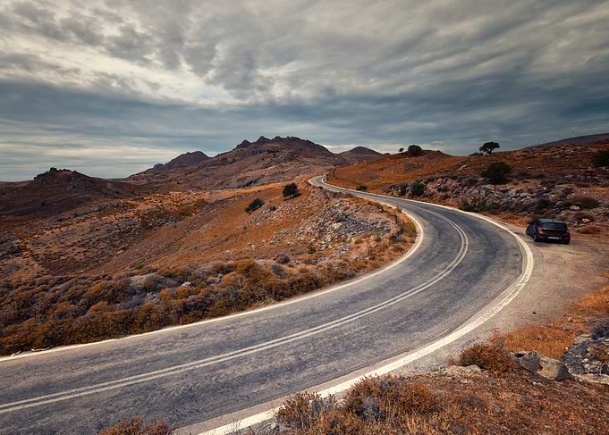 Winding Road Through Mountainous Landscape, Lesbos
