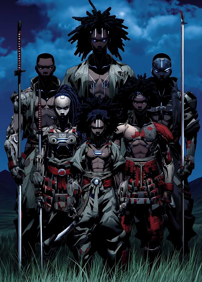 Afro Samurai-inspired futuristic warriors