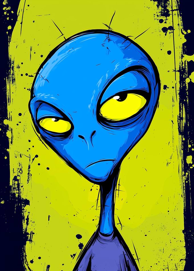 Blue Alien with Yellow Eyes