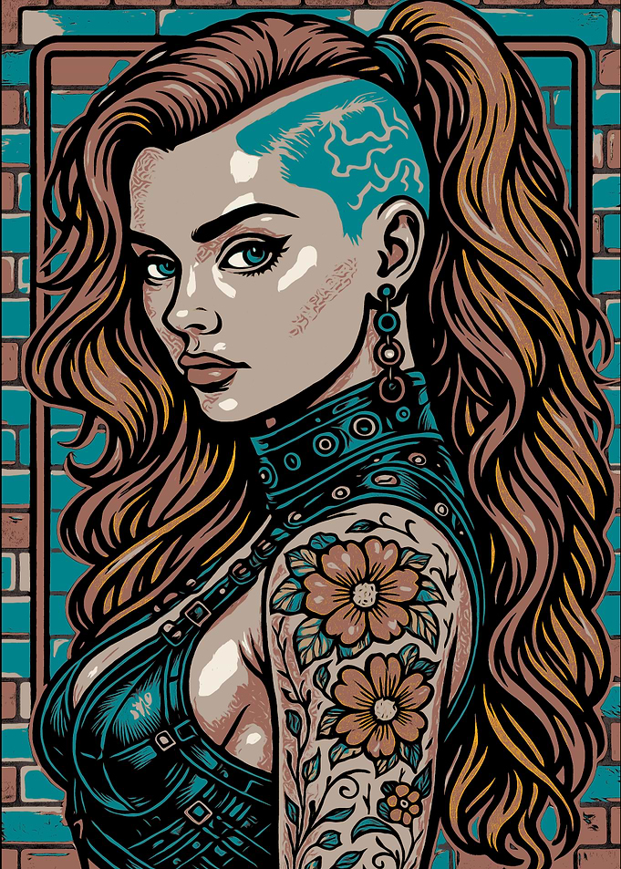 Punk Girl with Tattoo and Hairstyle