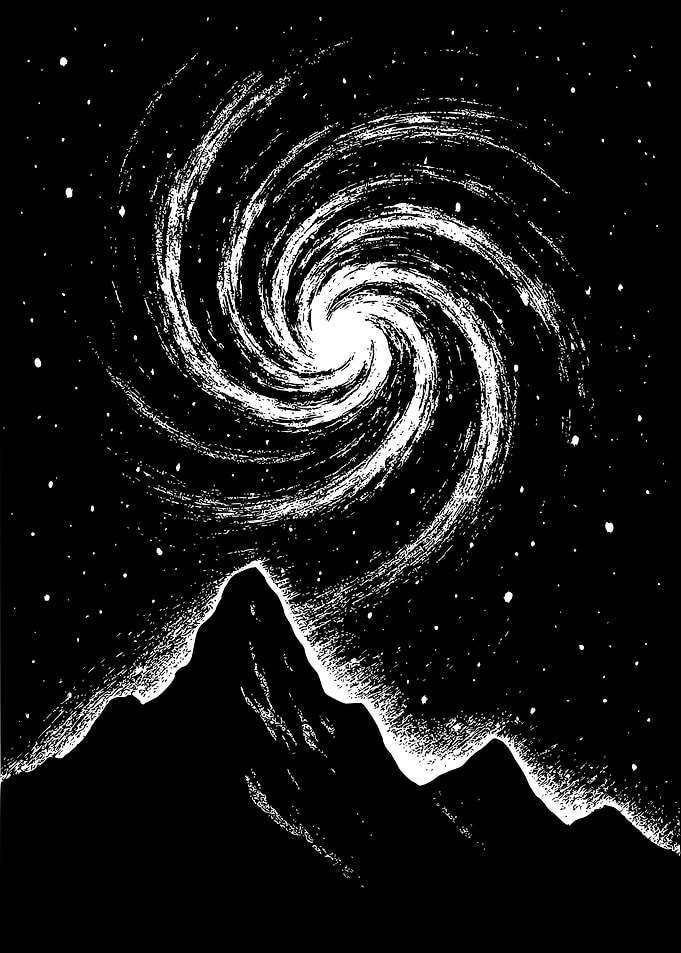 Mountain and Galaxy Black and White Art
