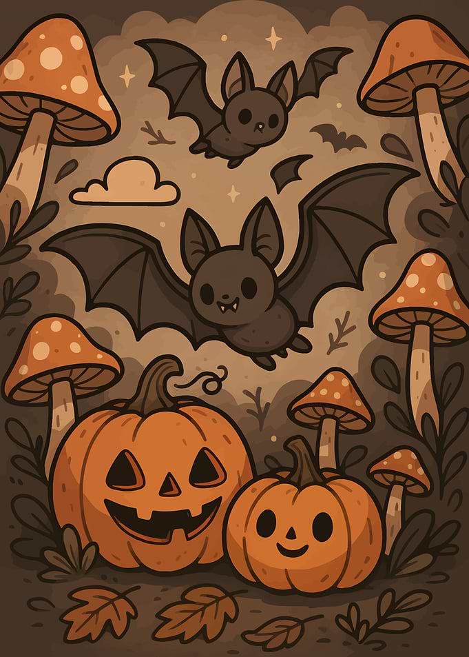 Cute Halloween Pumpkins and Bats