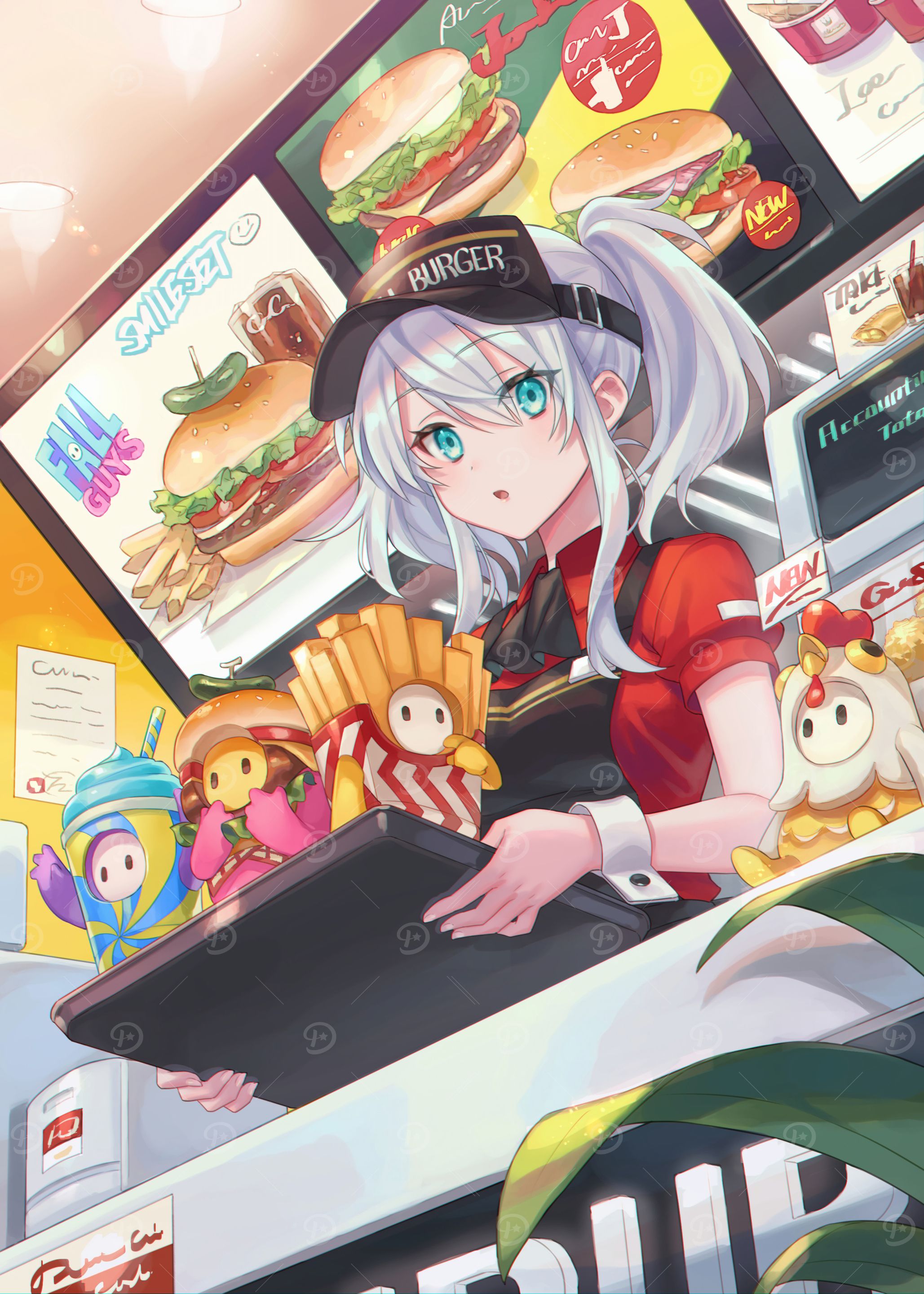 Fall Guys Burger Restaurant Anime Style