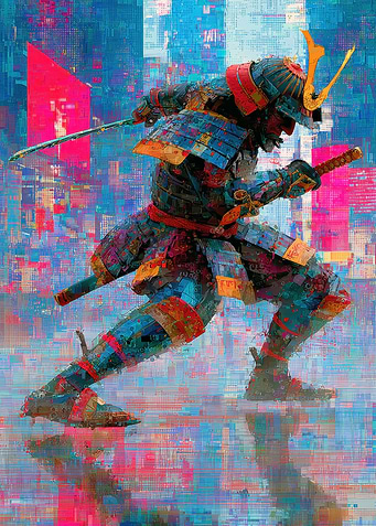 Cyberpunk Samurai Warrior with Dual Swords