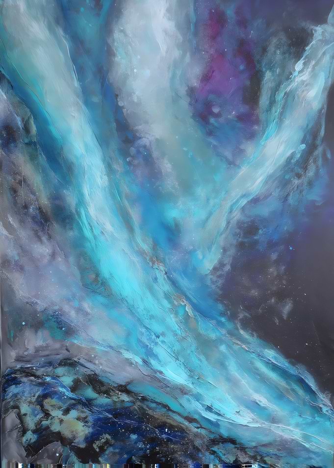 Celestial Flow – Abstract Oil Painting in Blue and Cosmic Tones