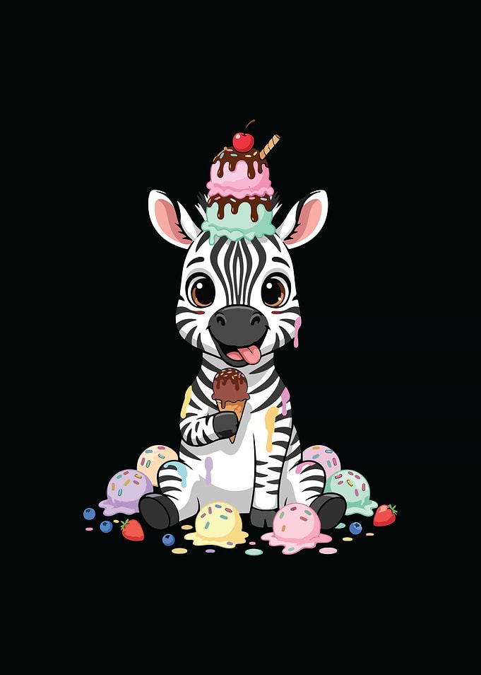 Cartoon Zebra with Ice Cream