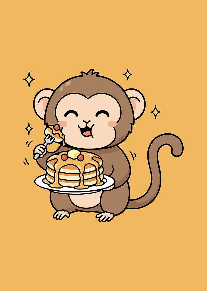 Cute Monkey Eating Pancakes Illustration