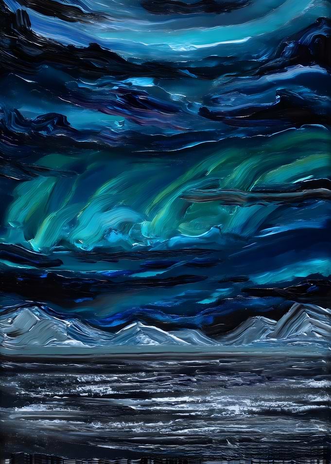 Abstract Northern Lights Landscape Painting