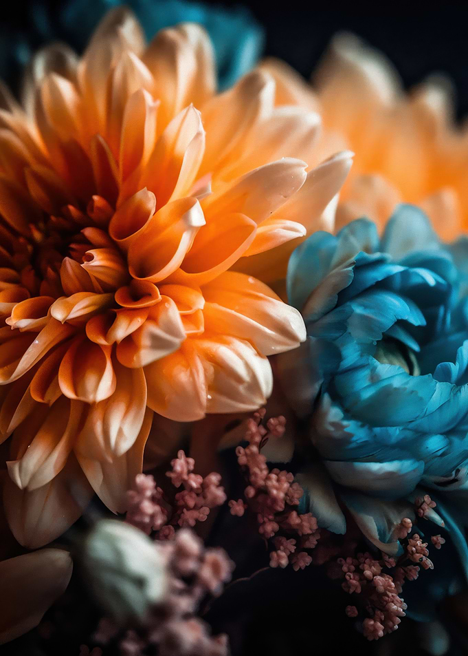 Floral Arrangement: Orange and Blue Flowers