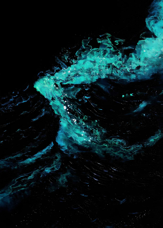 Abyssal Surge – Abstract Ocean Energy Painting in Teal and Black