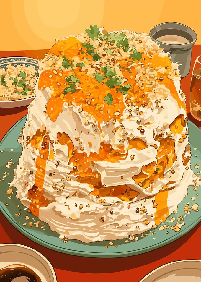 Delicious Asian Food Tower Illustration