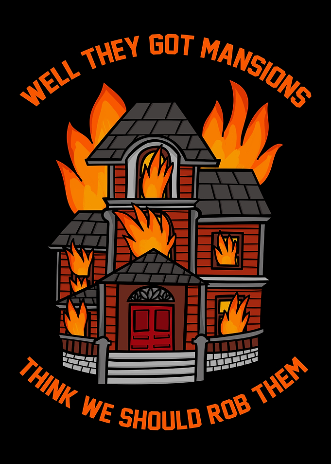 Burning Mansion Cartoon with Text