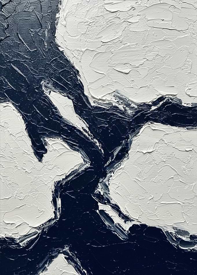 Abstract Navy and White Textured Painting