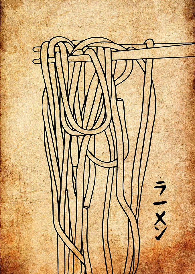 Ramen Noodles with Chopsticks Illustration