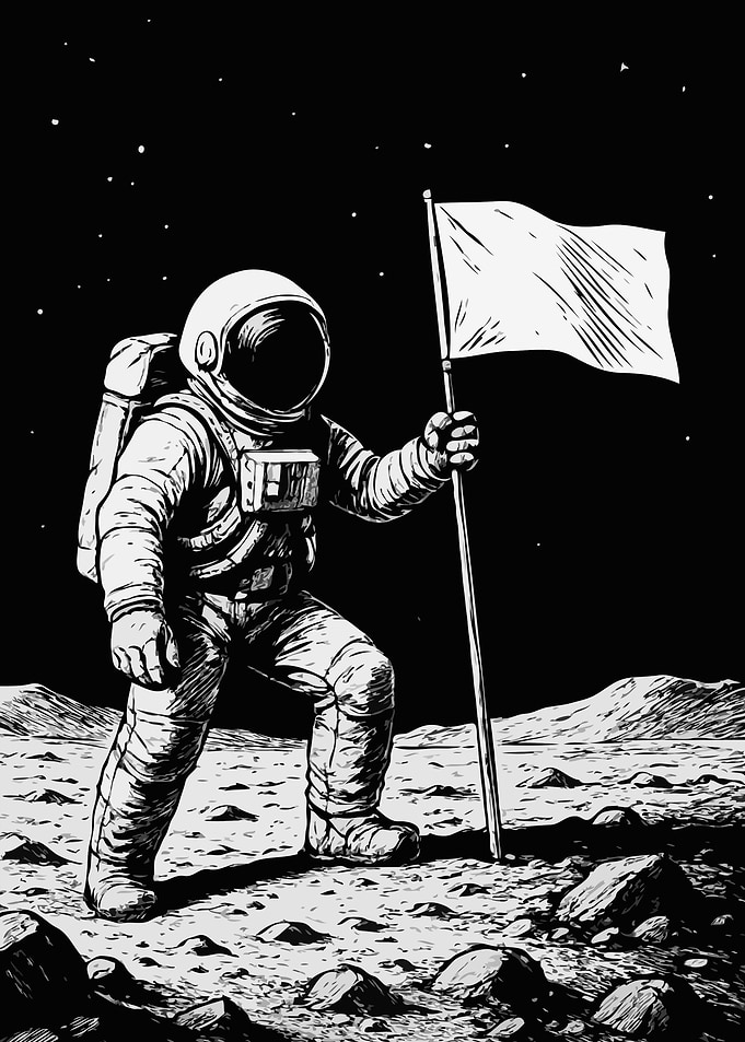 Astronaut planting flag on the moon