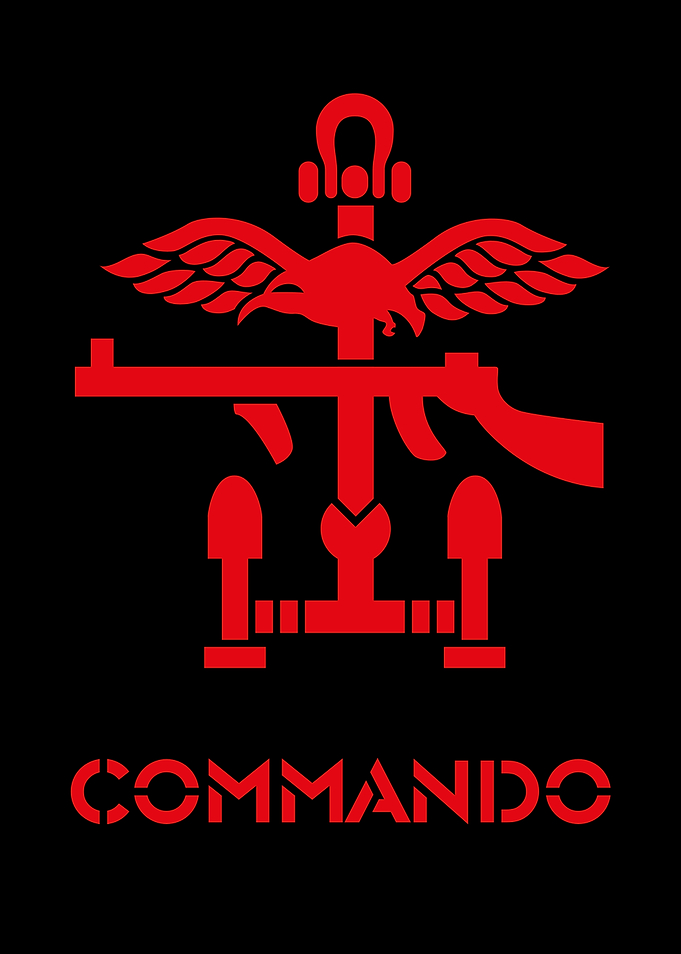 Commando Military Symbol Red on Black