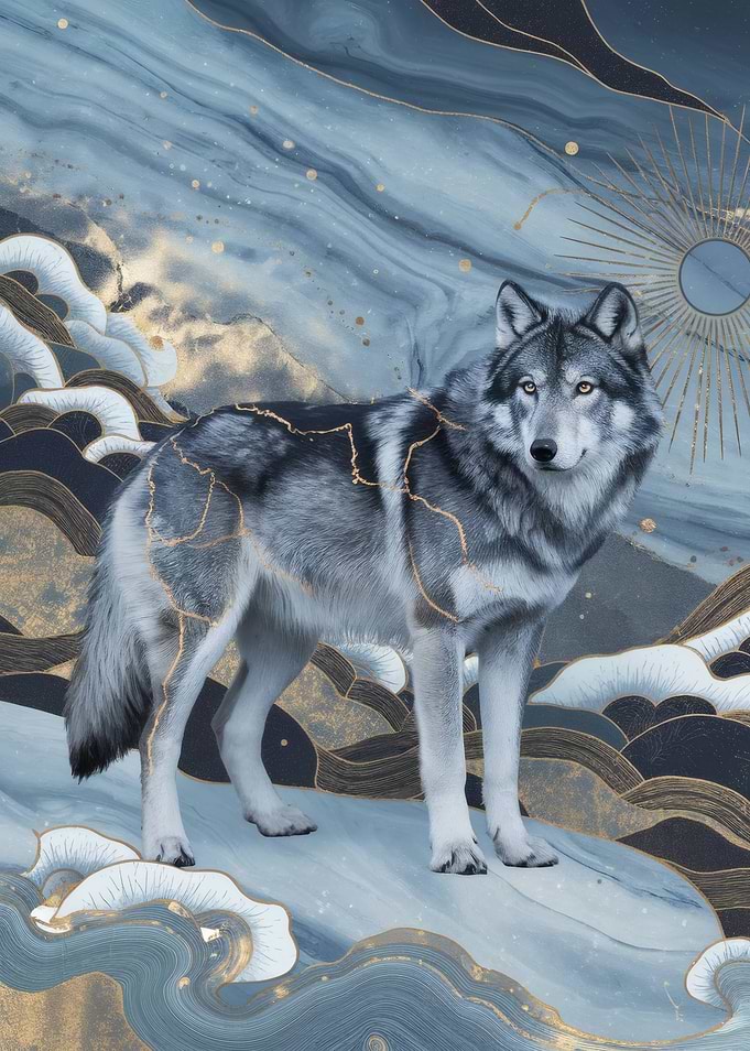 Kintsugi Wolf in Icy Tundra