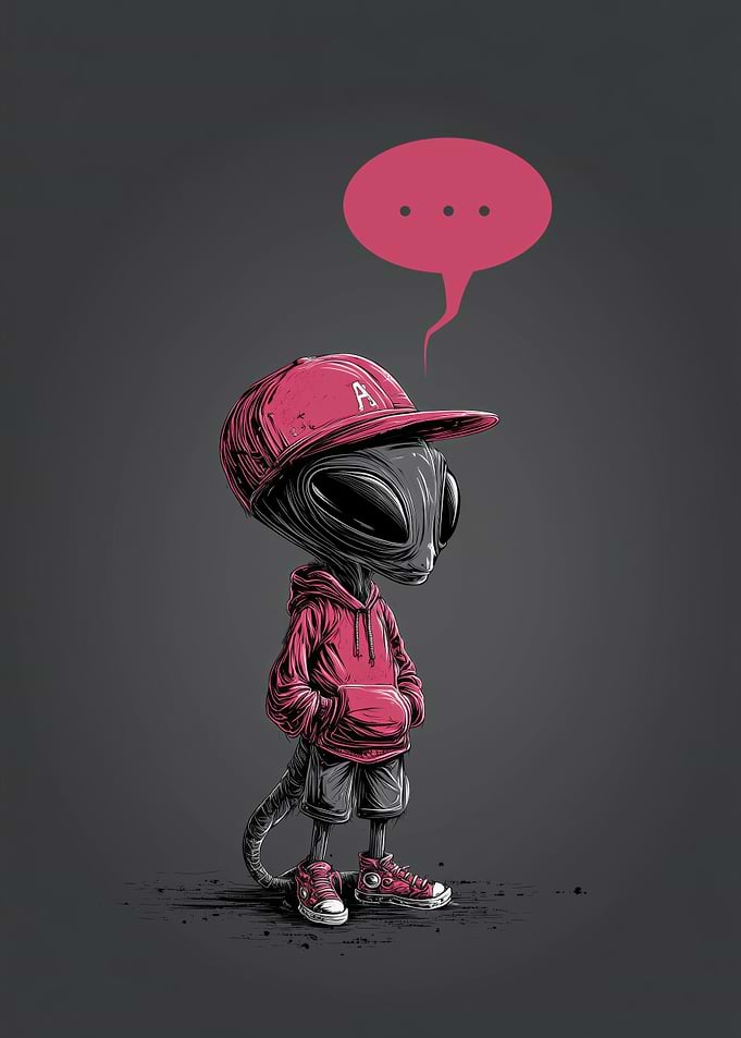 Alien in Hoodie and Baseball Cap