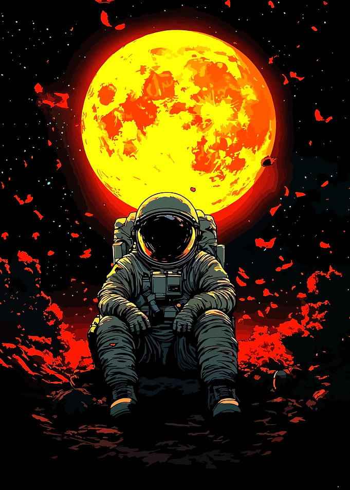 Astronaut Sitting Before a Fiery Sun