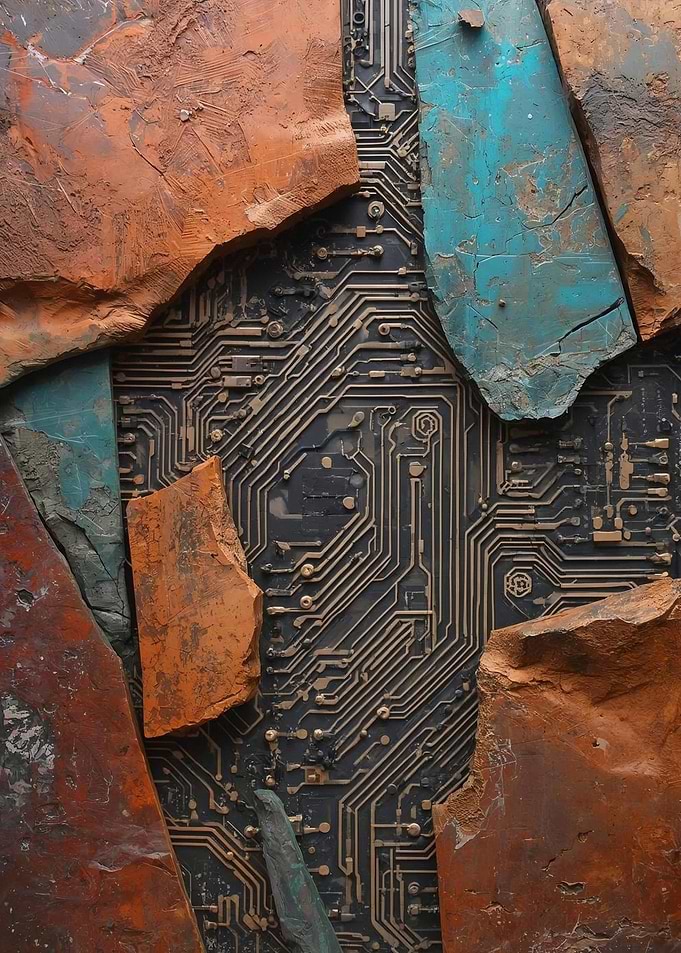 Circuit Board Embedded in Stone