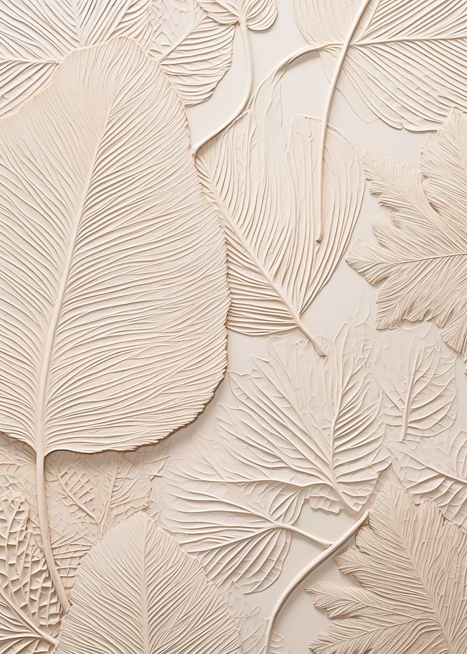 Creme Relief Leaves Pattern