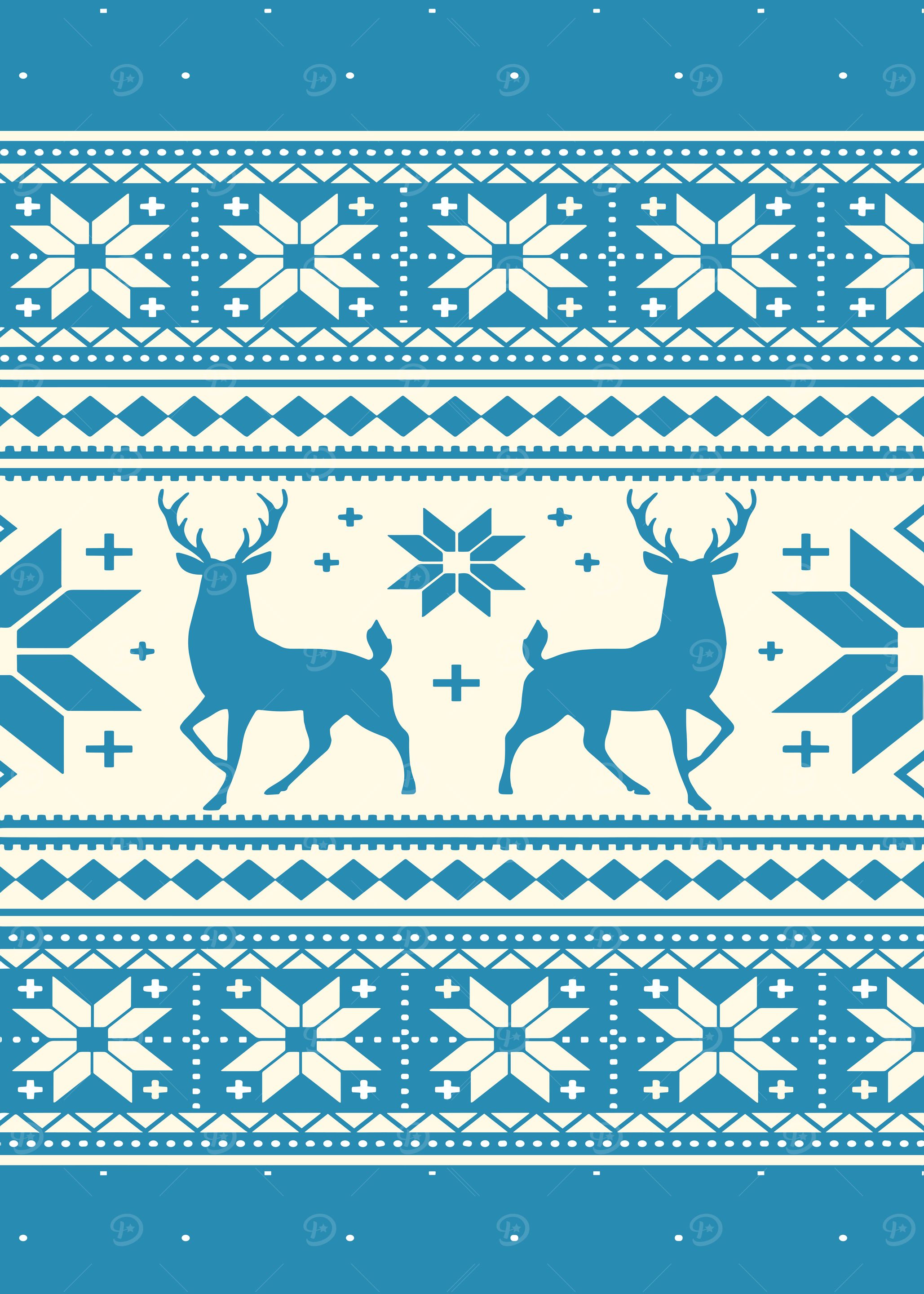 Christmas Deer Pattern in Blue and White