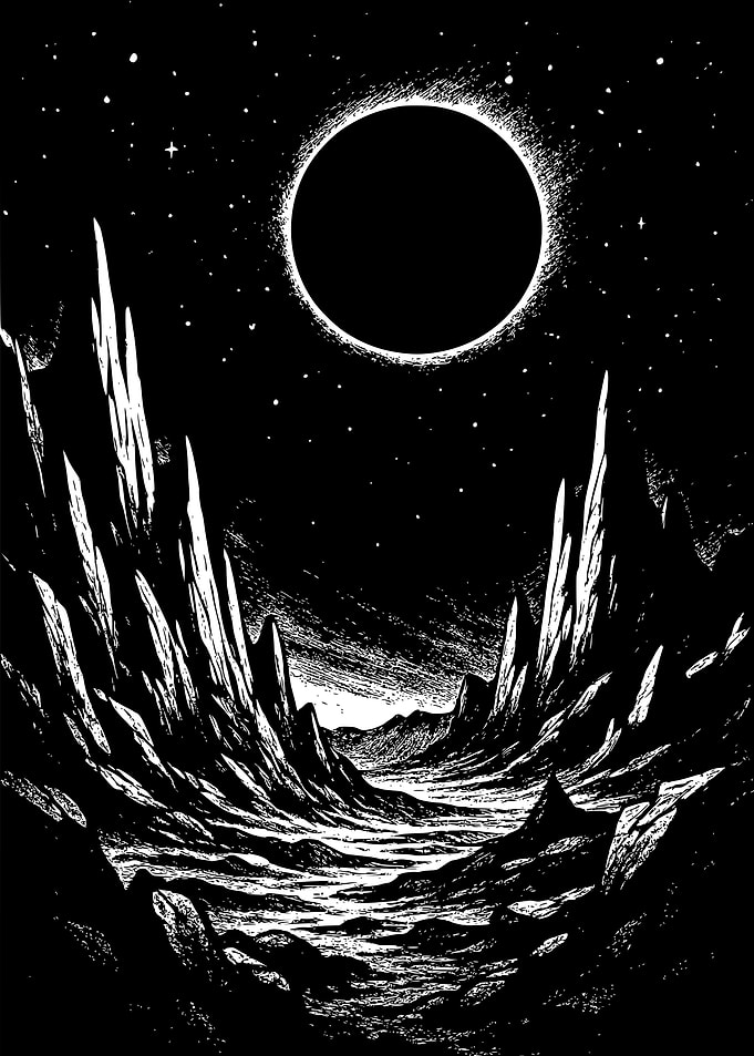 Monochrome Eclipse Landscape Art