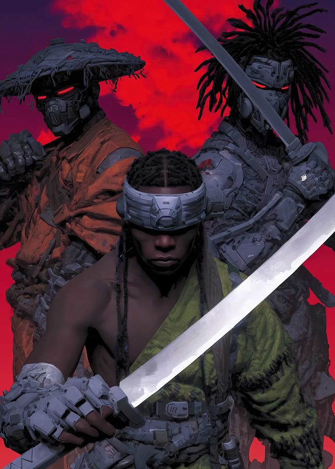 Cyberpunk Samurai Warriors with Swords