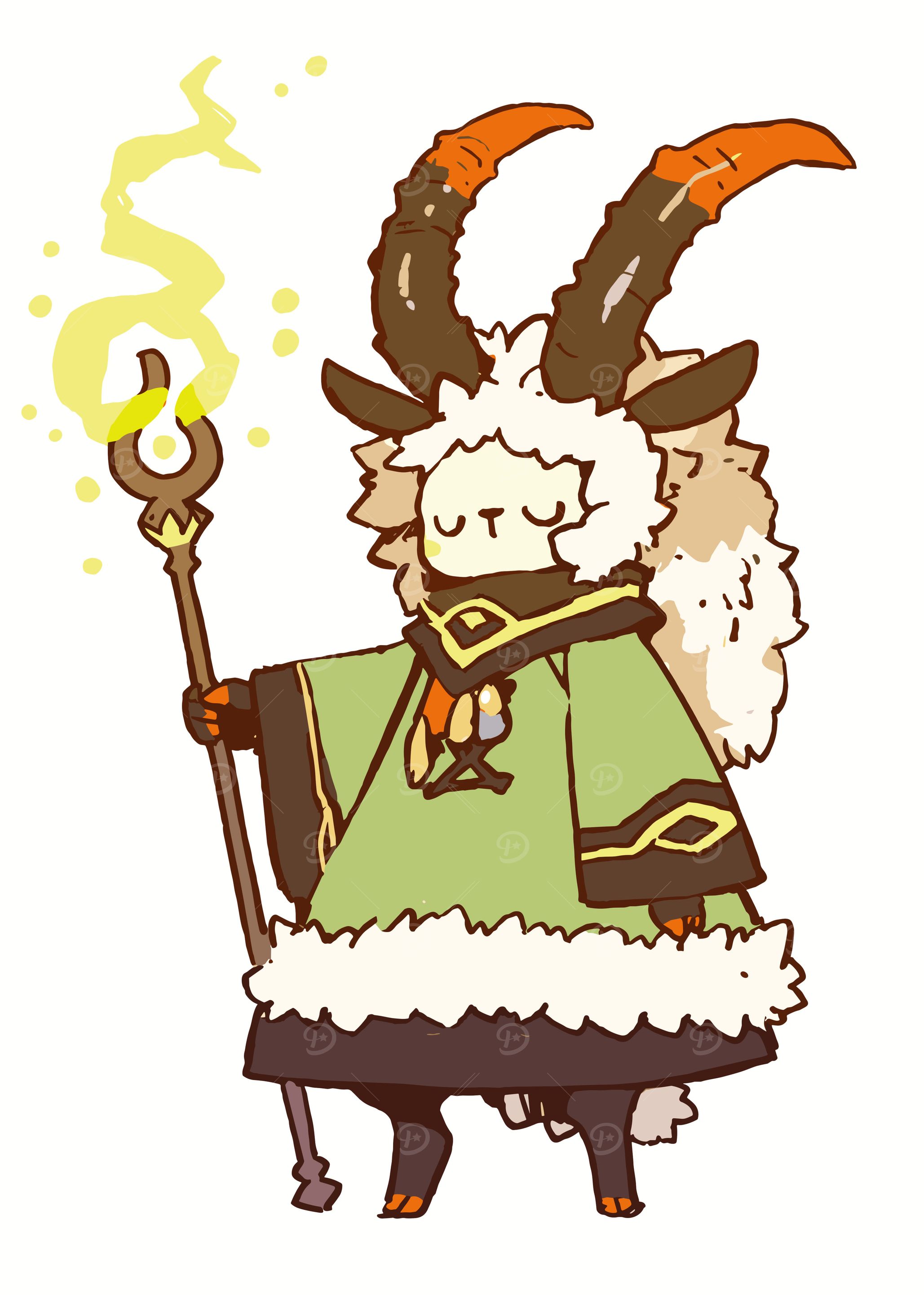 Cartoon Goat Mage with Staff