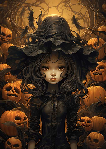 Halloween Witch Girl with Pumpkins