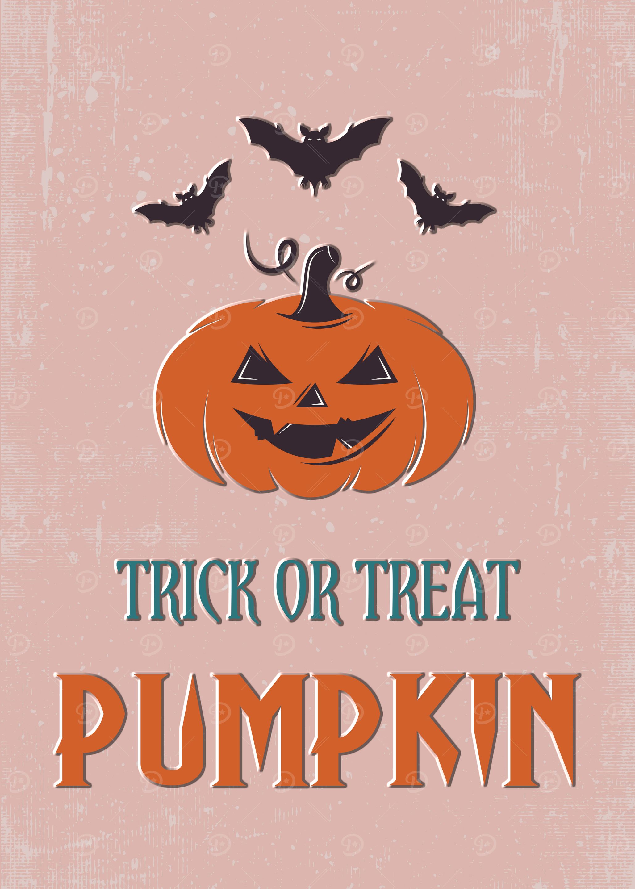 Halloween Pumpkin and Bats Illustration