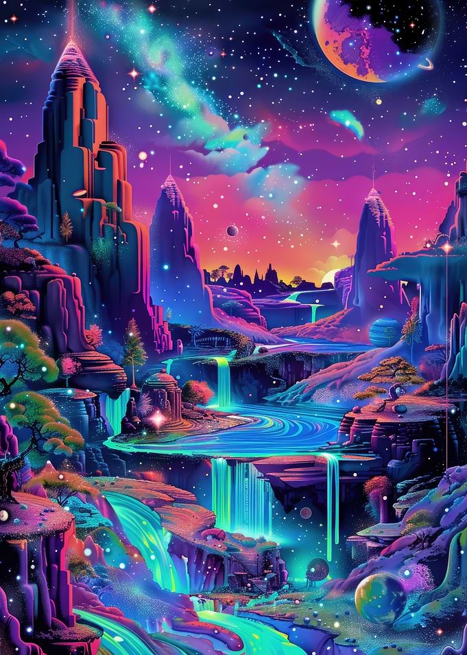 Neon Trippy Cosmic Art Print