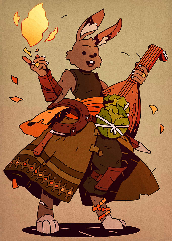 Anthropomorphic Rabbit Bard with Lute and Magic