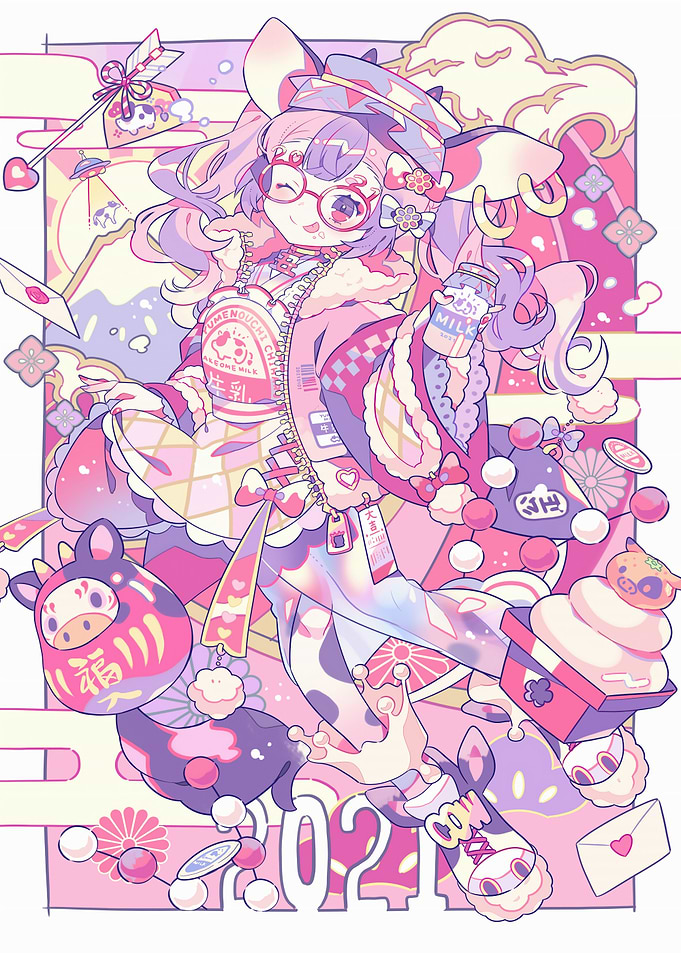 Anime Girl with Cow Motifs and Milk