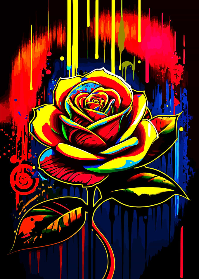 Colorful Rose with Dripping Paint