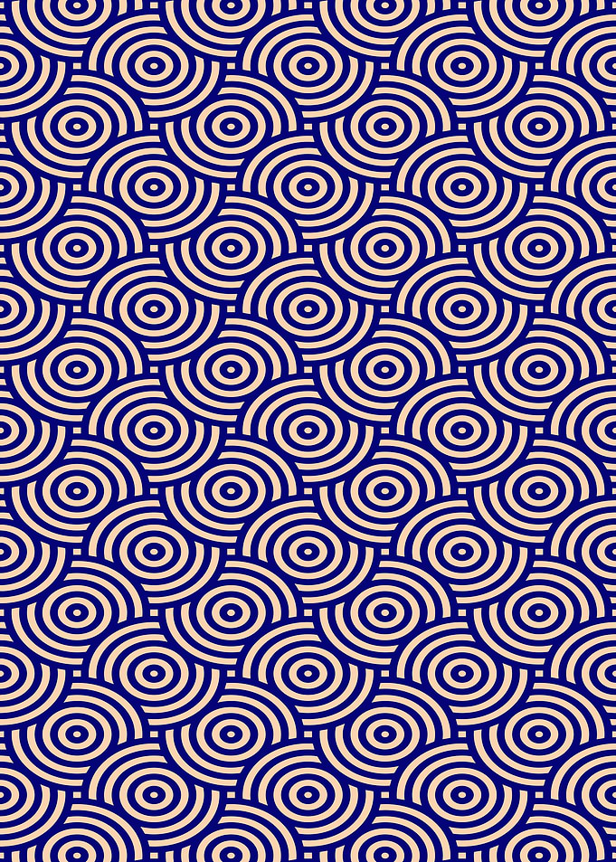 Geometric Circle Pattern in Blue and Beige
