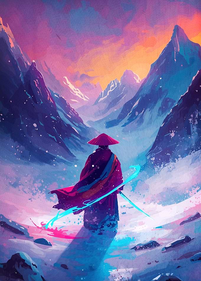 Monk Snowy Mountain Landscape