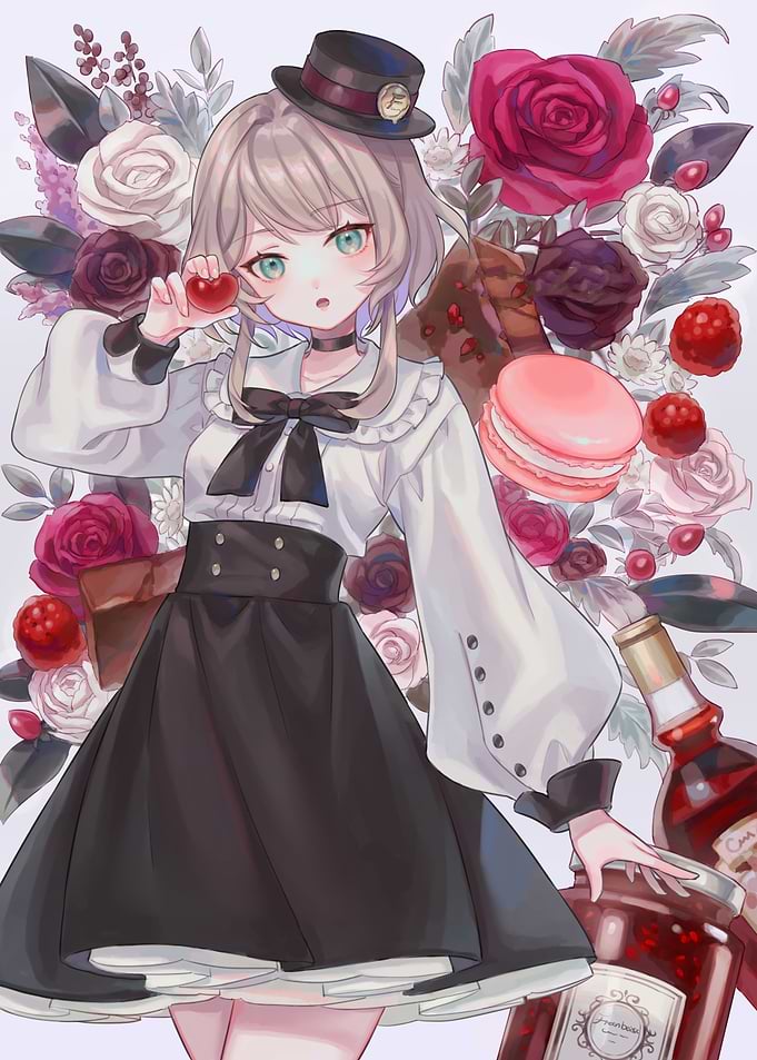Anime Girl with Sweets and Flowers