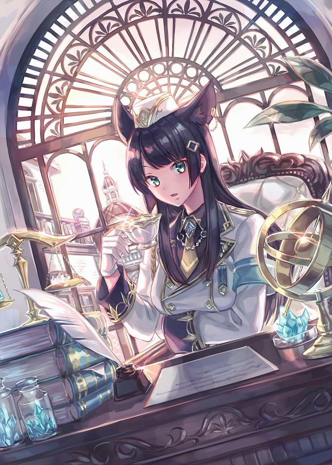 Anime Girl at Desk with Quill