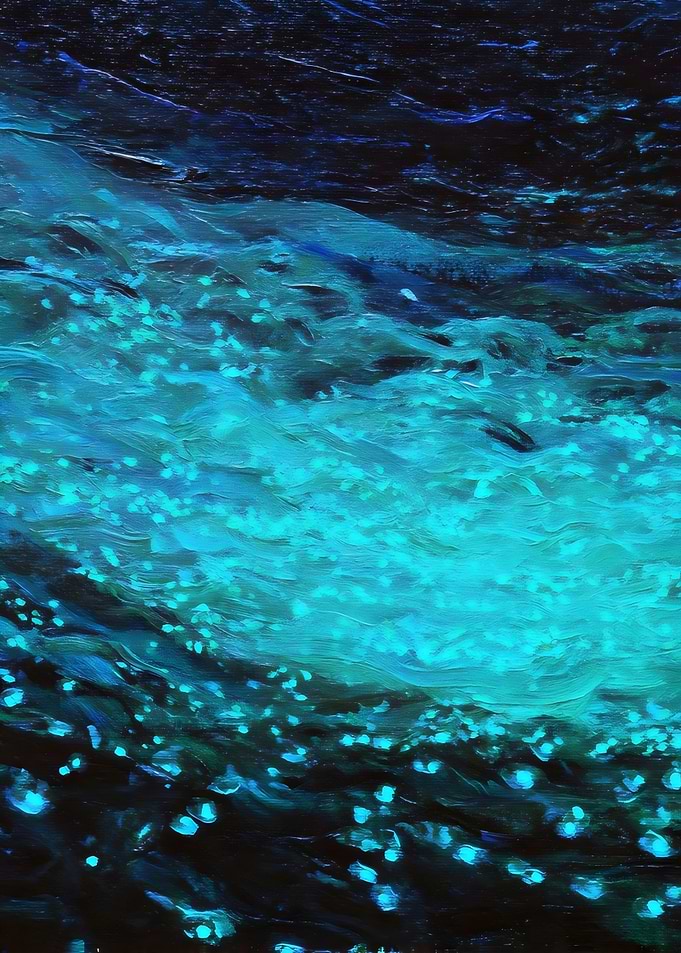 Abstract Ocean Waves with Bioluminescence Painting