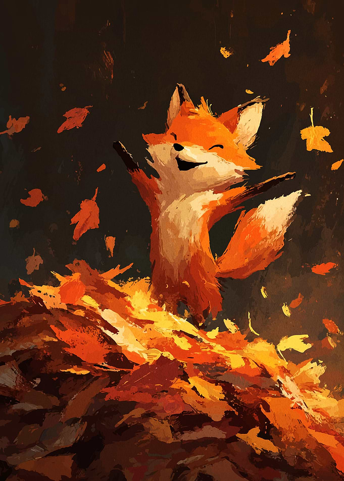 Happy Fox in Autumn Leaves