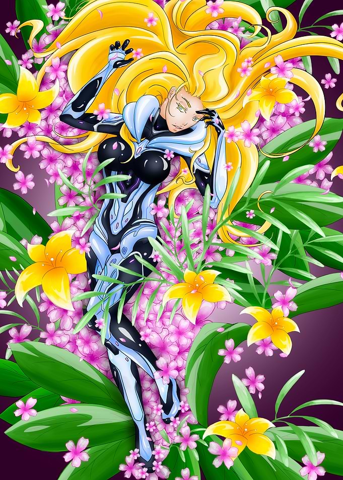 Blonde Woman in Flowers Digital Art
