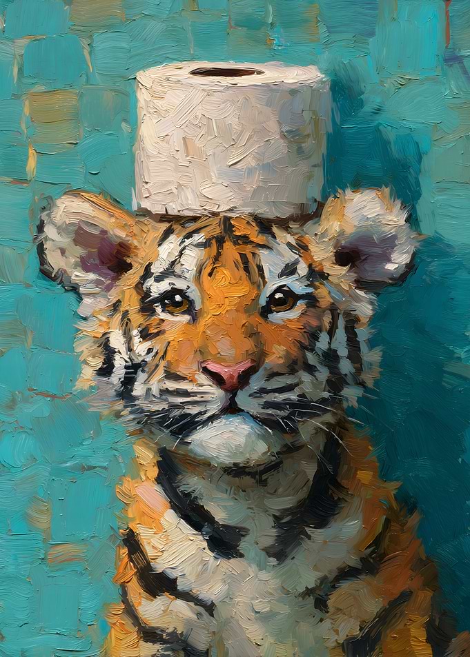 Tiger Cub with Toilet Paper Hat