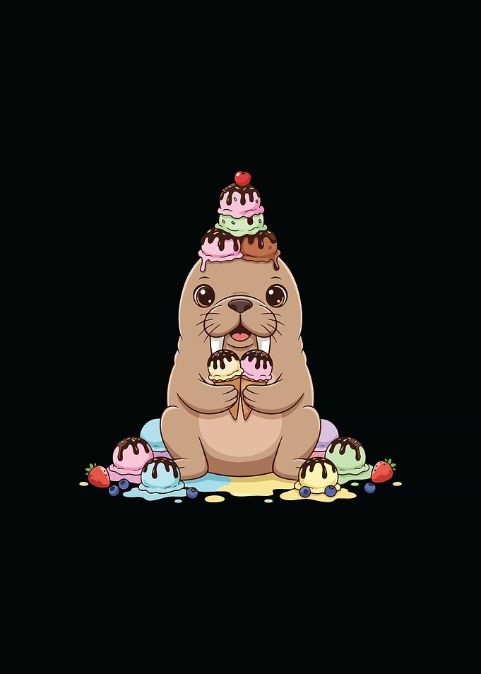 Cartoon Walrus with Ice Cream