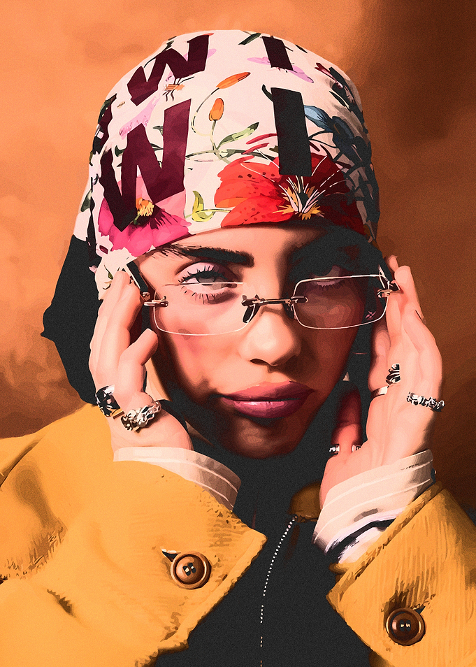 Billie Eilish Portrait with Floral Headscarf