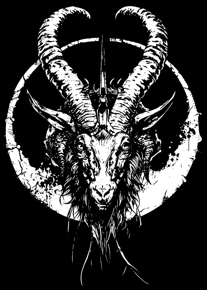 Monochrome Goat Head Illustration
