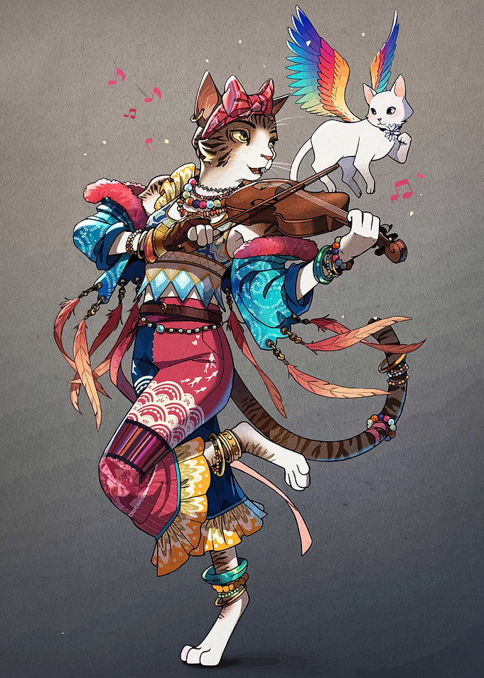 Anthropomorphic Cat Playing Violin with Friend